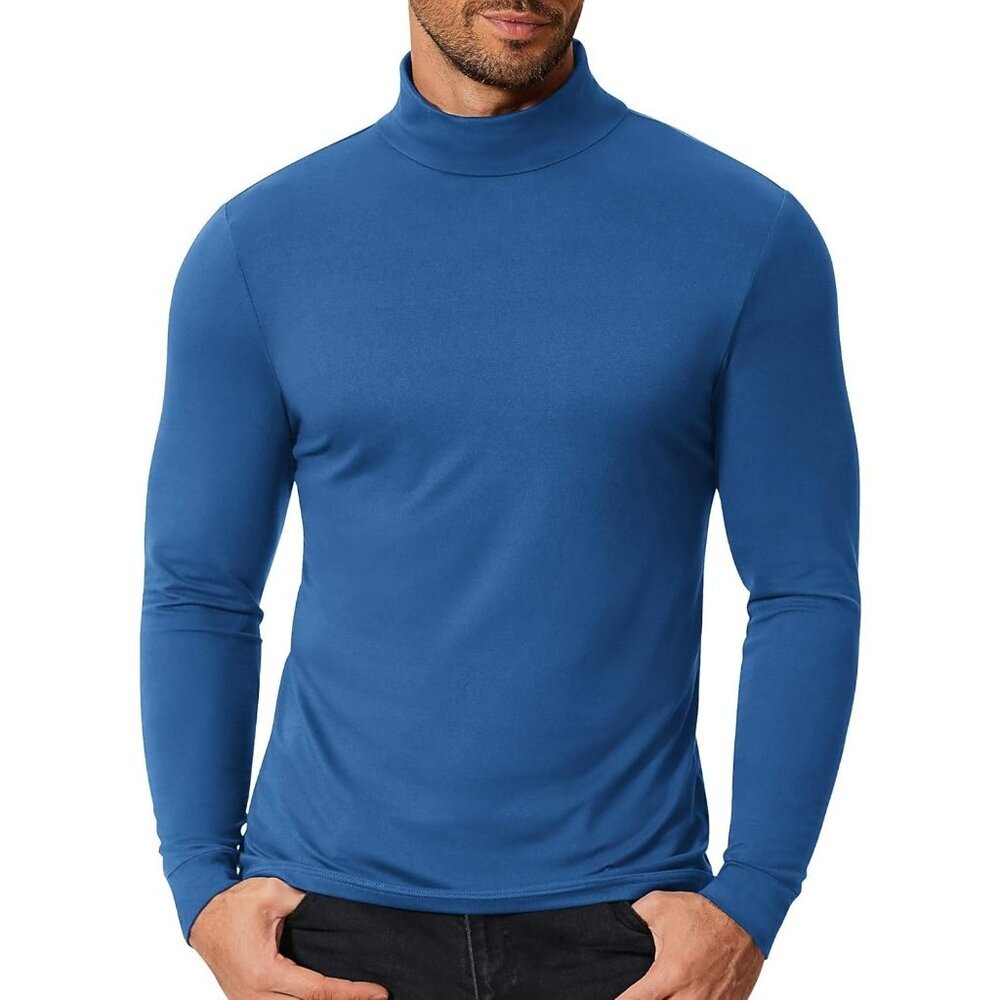 Men's Slim Fit Mock Turtleneck T Shirt Casual Basic Knitted Long Sleeve Navy